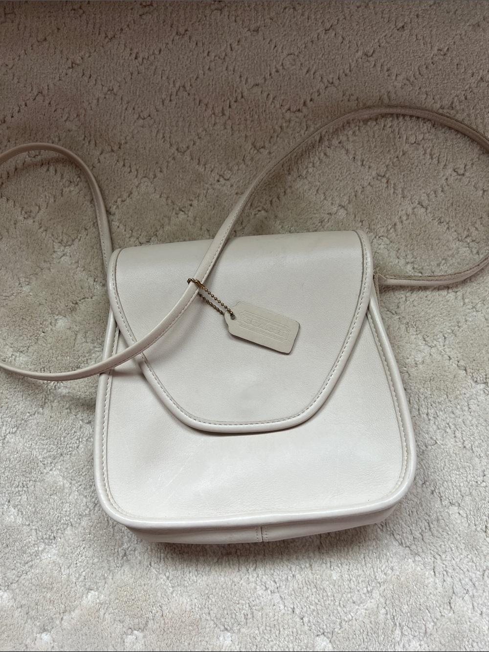 Vintage genuine Coach leather Cream Crossbody Bag with Tag and number